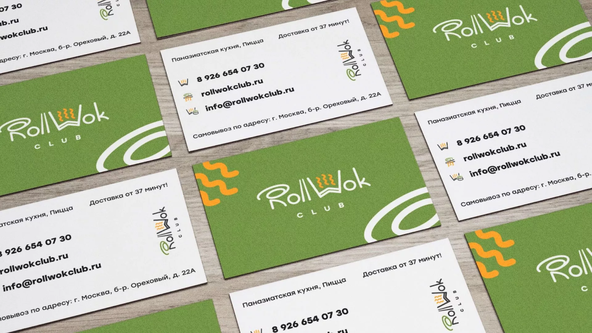 Разработка дизайна визиток суши-бара «Roll Wok Club» в Нижней Туре